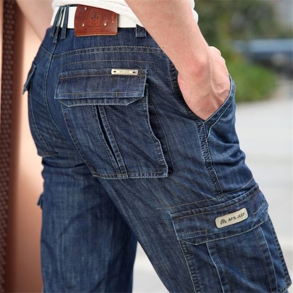 Carga jeans homens grande tamanho 29-40 42 casual militar multi-bolso jeans macho roupas novas de alta qualidade 201117