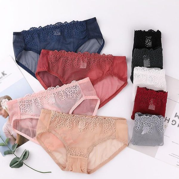 

hollow mesh briefs low waist panties female lingeries women lace stitching panties1, Black;pink