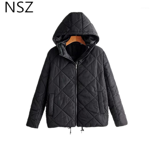 

nsz women black quilted parka winter coat hooded jacket warm long sleeve outwear1