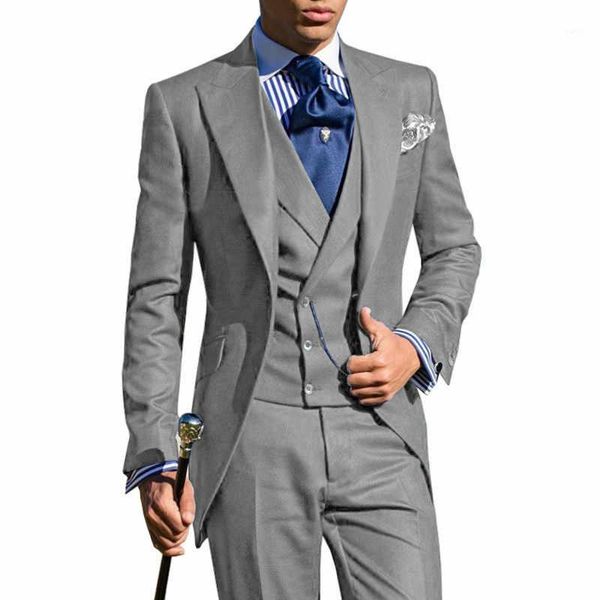 

gray suit mens wedding suits 2020 custom prom party groom tuxedos 3 piece set slim fit business male suit (blazer+vest+pants)1, White;black