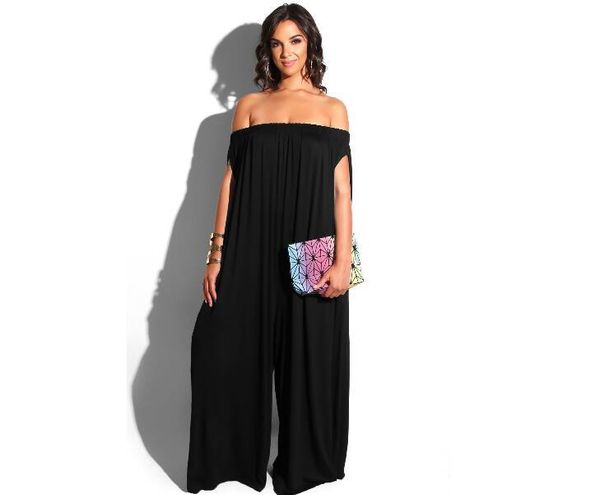 

new fashion 2021 casual beach style women jumpsuit solid slash neck sleeveless long loose romper plus size 3xl, Black;white
