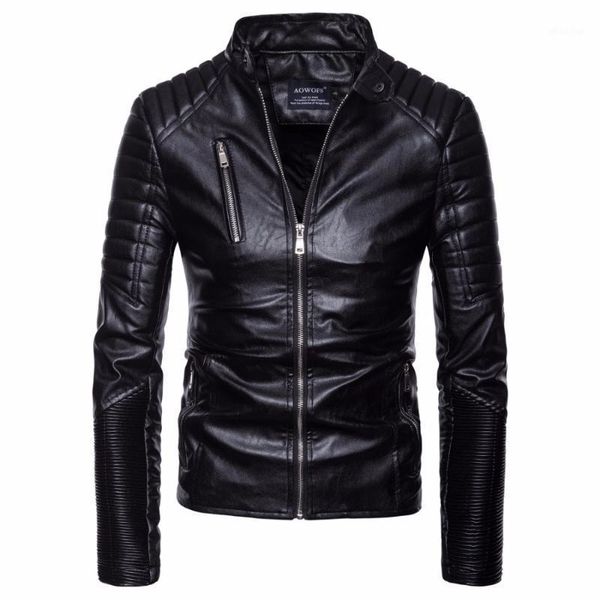 

men autumn winter coat jacket veste homme multi zipper motorcycle faux leather jacket coat male vintage punk leather1, Black