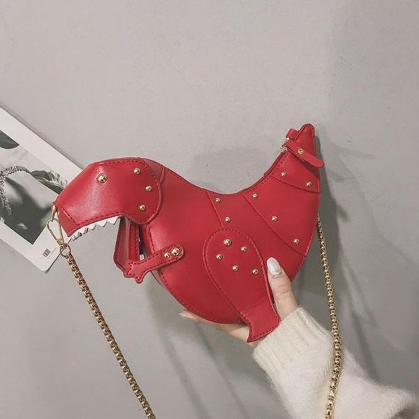 

trend fashion 3d dinosaur design rivets pu leather girl's chain purse shoulder bag tote ladies crossbody mini messenger bag flap