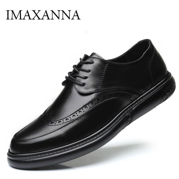 

imaxanna men shoes leather shoes men genuine leather lace up dress business oxfords male wedding footwear, Black