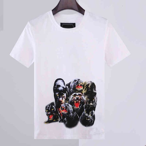 

mens 20ss shirt summer t short sleeve tee phillip plain 100% cotton animal print round neck fashion men t-s, White;black