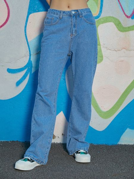 

romwe solid button fly jeans e3qn#, Blue