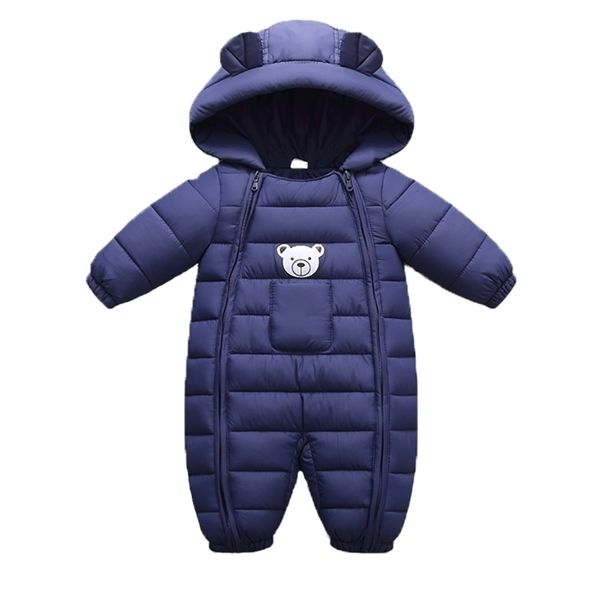 

olekid 2020 autumn winter baby girls romper hooded thick cartoon ear cotton baby boys snowsuit newborn jumpsuit toddler overalls 1005, Blue