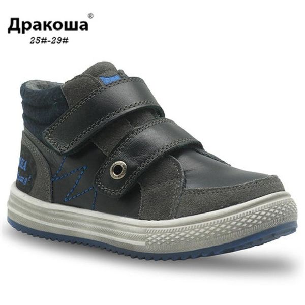 

apakowa boys spring autumn boots genuine leather kids shoes 2 double hook&loop ankle martin boots patch shoes for children, Black;grey