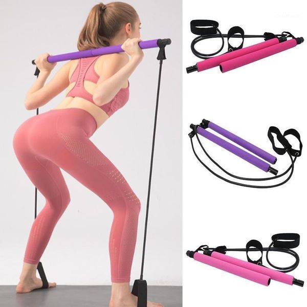 

portable pilates bar with resistance bands stick exercise yoga pull rods rope fitness sports workout equipment pilates bar1