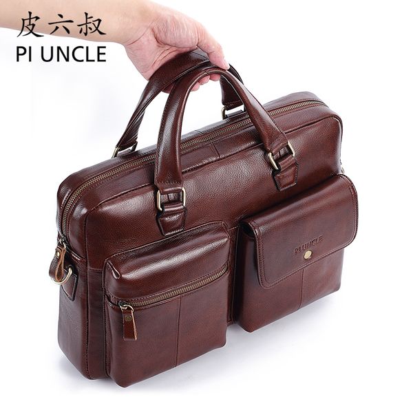 

genuine cowhide men's briefcase big totes computer for work office bag document handbags 14 lapvintage leather