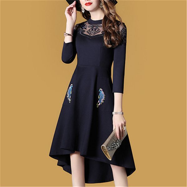 

2021 new mode red autumn the line dressed as a girly winter party embroidered lace elegant dresses of women thin clothing wxf660 zmov, Black;gray
