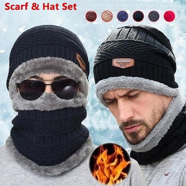 

hats, scarves & gloves sets coral fleece balaclava winter hat beanies hats scarf warm breathable wool knitted for boys cap casquette, Blue;gray