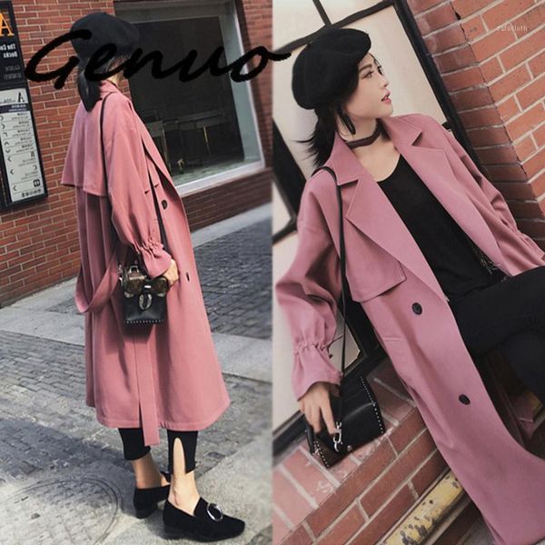 

autumn korean trench female coat 2020 fashion slim lapel double breasted windbreaker coat vintage belt women trench outerwear1, Tan;black
