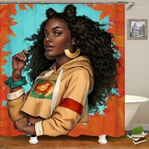 

african american women black art afro girls shower curtain1
