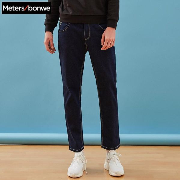 

metersbonwe straight jeans men summer new casual youth trend skinny straight elasticity loose ankle-length pants men, Blue