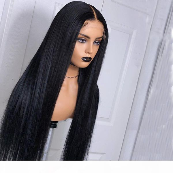 

200density silky straight silk base lace front malaysia hair wigs preplucked hairline 360 lace frontal straight wigs, Black;brown