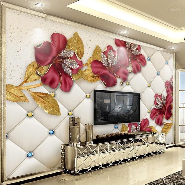 

drop shipping custom 3d p wallpaper 3d diamond flower jewelry mural background wallpapers modern art papel de parede1