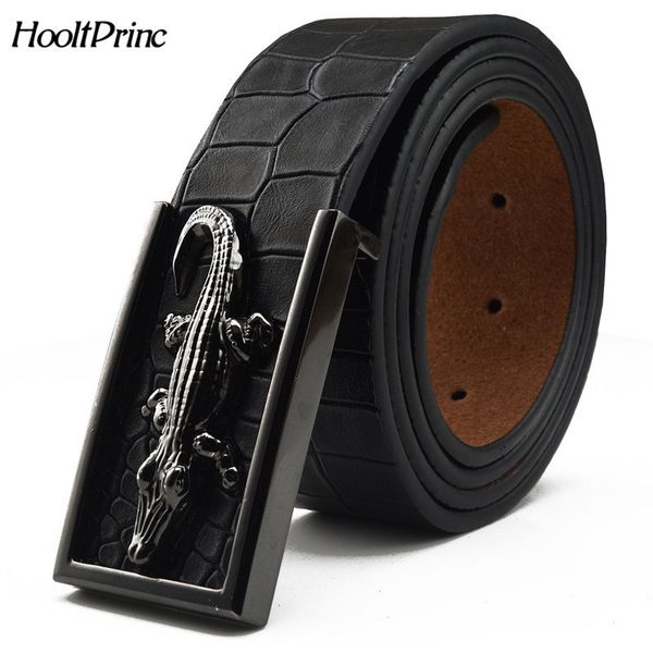 

hooltprinc 2020 brand new all-matched men's gold belt cowboy cowhide crocodile stylish belts men smooth buckle waist strap jeans, Black;brown