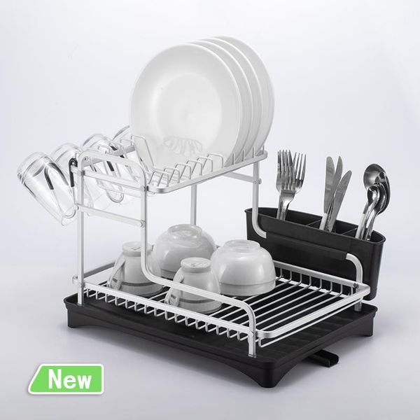 

kitchen storage & organization 2 tier silver stainless aluminum dish rack sink drainer plate drying shelf organizer accessories cutlery glas