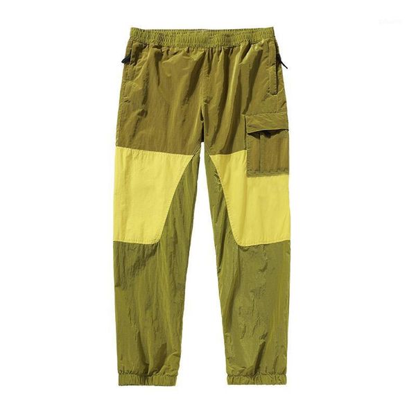 

2020 men's pants metallic nylon fabric splicing casual pants spring and autumn thin reflective metal texture good qualiy1, Black