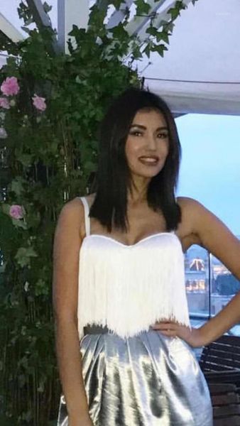 

women white tassel bandage camisole knitted crop