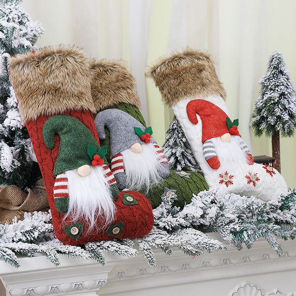 

santa claus doll christmas stockings socks xmas tree pendants hanging ornament candy gift bags new year party decoration 63209
