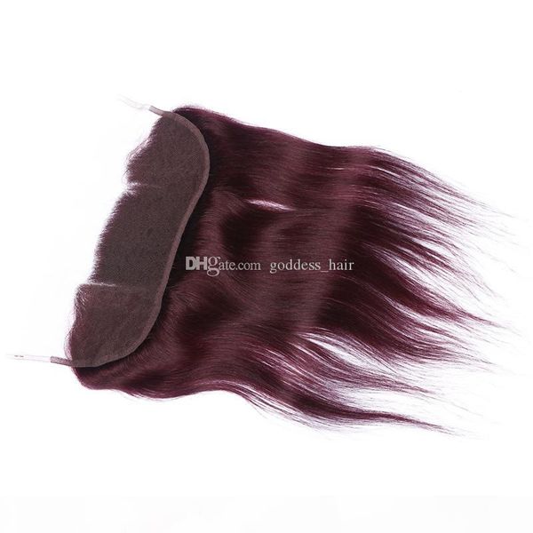 

burgundy lace frontal closure 13*4 unprocessed silk straight human hair 99j wine red lace frontal with baby hair middle 3 part, Black;brown