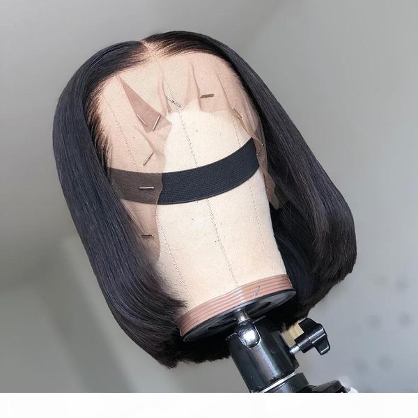 

13x4 short lace front human hair wigs 8- 16 inch brazilian straight bob wig pre plucked hairline with baby hair, Black;brown