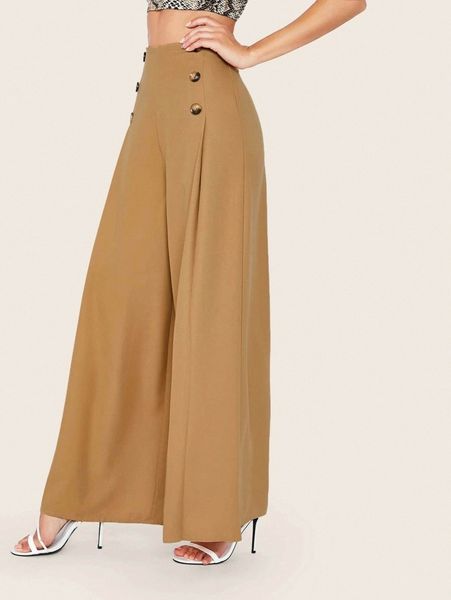 

high waist buttoned front wide leg pants l3lp#, Black;white