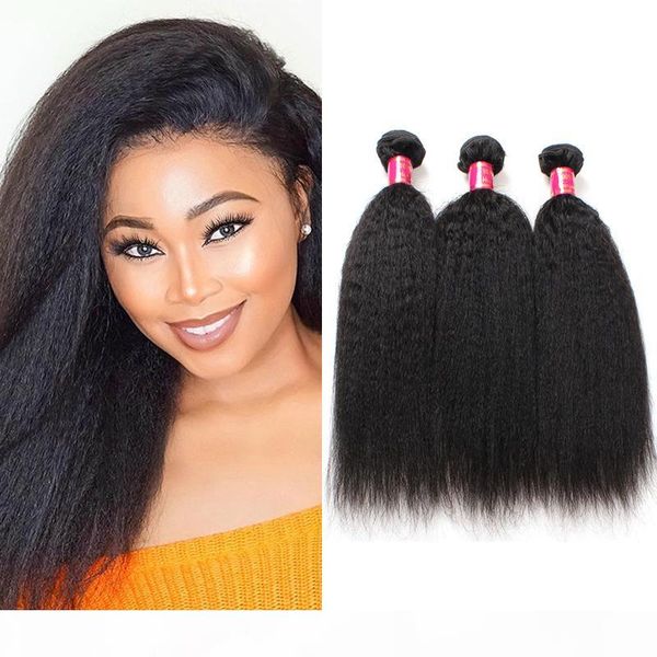 

8a peruvian virgin hair 3 bundles afro kinky straight human hair extensions weft italian coarse yaki straight bundles crochet hair weave, Black;brown