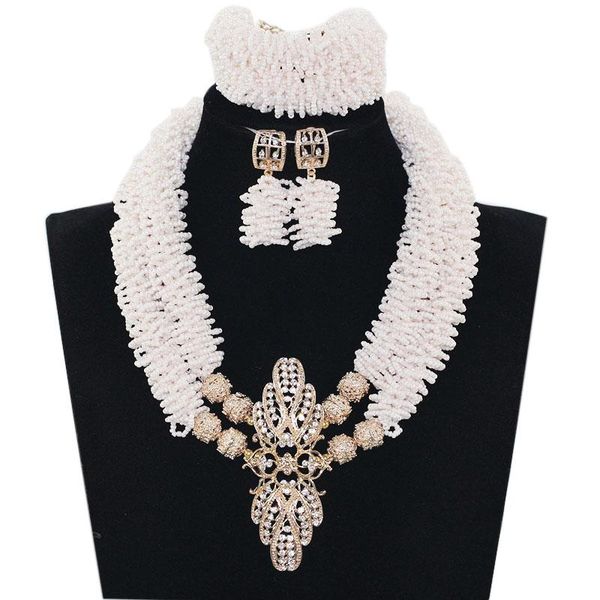 

африканские белые бусины ювелирные изделия набор коренастый кристалл нагрудник ожерелье набор нигерийских свадебных подарков 2021 бесплатная, Silver