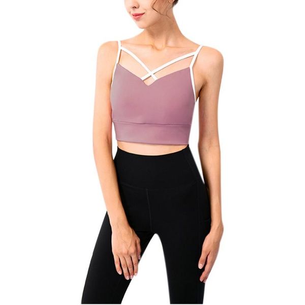 

women beautiful back sports bra slim-fit fitness running shockproof underwear tank padded wireless push up bra crop top, Red;black