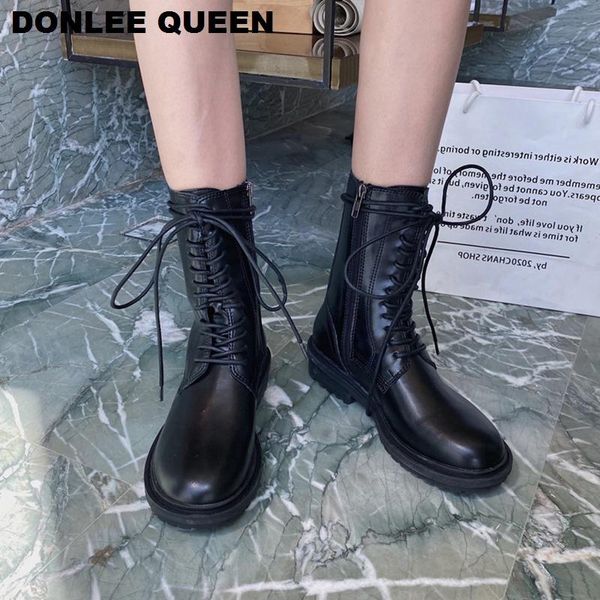 

ankle boots women shoes 2020 new autumn british short boots lace up casual shoes women low heel motorcycle boot zapatillas mujer, Black