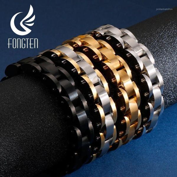 

fongten classic watch wristband bracelet gold silver black stainless steel viking customize bracelets mens fashion jewelry1, Golden;silver