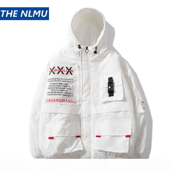 

2019 streetwear hip hop jacket parkas men tactics cargo jacket windbreaker harajuku puffer coat warm hooded outwear new hz476, Black