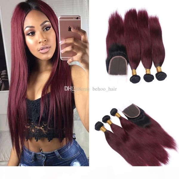 

peruvian ombre 1b 99j straight virgin hair 3 bundles with lace closure burgundy wine red weave extensions 1b 99j straight human hair vendors, Black;brown