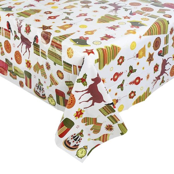 

108x179cm christmas tablecloth disposable pvc plastic table cloth family party dinner desk decoration cover xmas decor for home wmturf