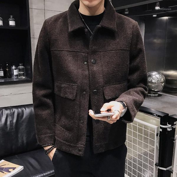 

men's wool & blends woolen coat men's short 2021 winter korean style trendy handsome windbreaker clothing1, Black