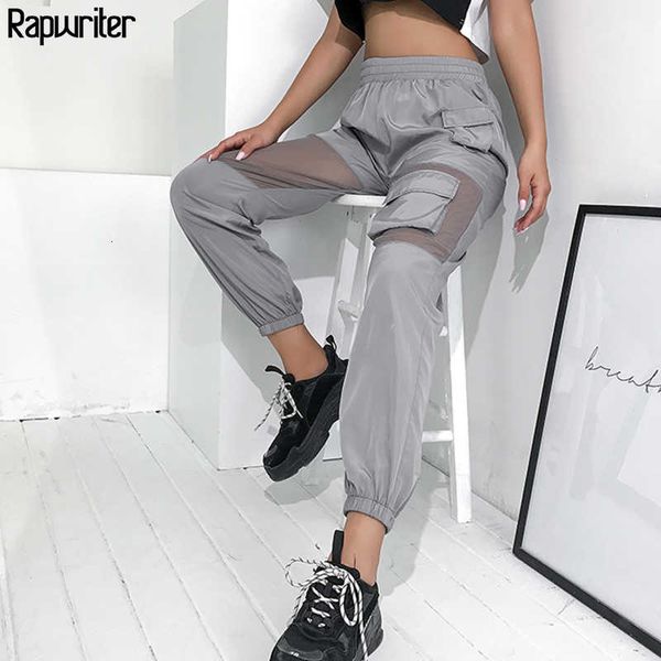 

rapwriter summer mesh patchwork elastic high waist pants women 2021 streetwear harajuku big pocket sweatpants joggers trousers cx200804, Black;white