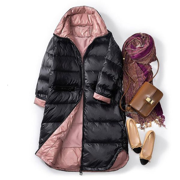 

2021 new ultra light 90% white thin jacket down long winter coat female parkas snow outwear sf024, Black