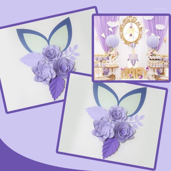 

diy lilac giant paper flowers artificial fleurs backdrops 3pcs+2 leave+2 ears for baby shower kids birth nursery video tutorial1