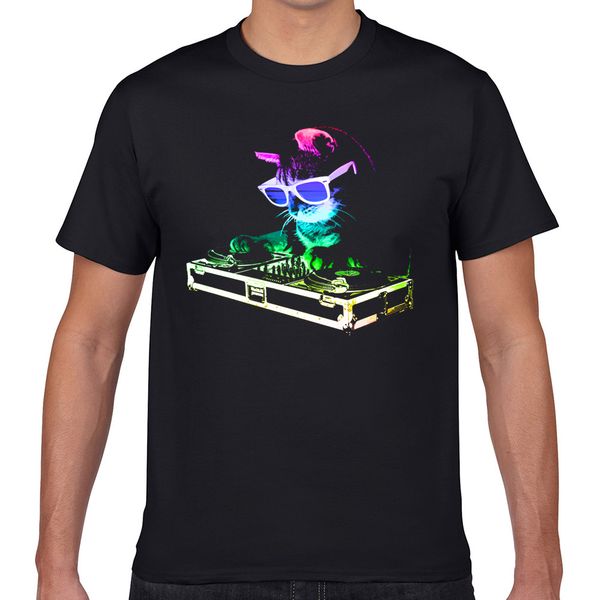 

t shirt men house cat rainbow dj cat design black geek cotton male tshirt xxxl sport hooded sweatshirt hoodie