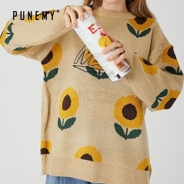 

men sweater sunflower o-neck casual spandex oversize hip hop streetwear harajuku pullover fashion spring mens sweater 201026, White;black