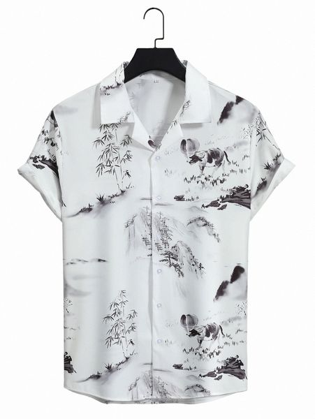 

men random landscape print shirt j1dj#, White;black
