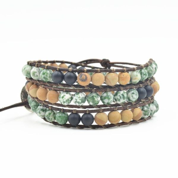 

tennis green dalmatian stone wrap bracelets men boho 3layers natural black onyx beaded women's bracelet female jewelry dropship, Golden;silver