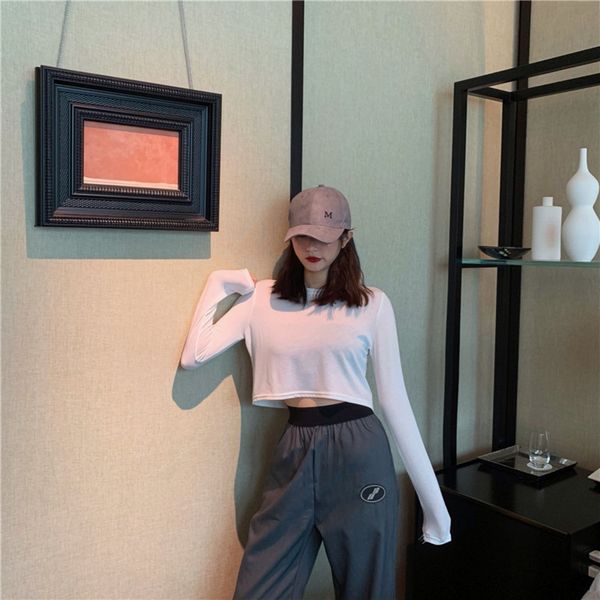 

high waist and navel exposed short loose and slim suit pants suit sports casual straight pants set ktwdq, Gray