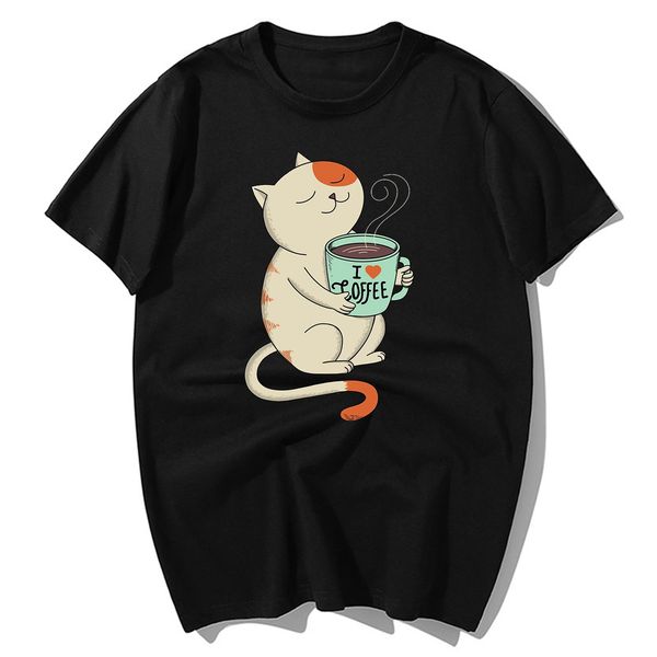 

fashion cartoon cats funny i love coffee cats casual summer hip hop harajuku sport hooded sweatshirt hoodie men t shirt