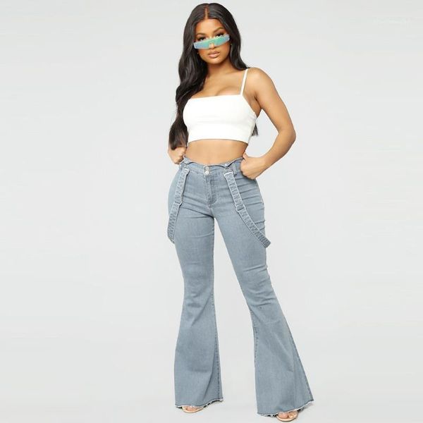 

women's jeans adjustable straps overalls women skinny flare denim suspender trousers slim long bodycon bell-bottoms pants plus size 3xl, Blue