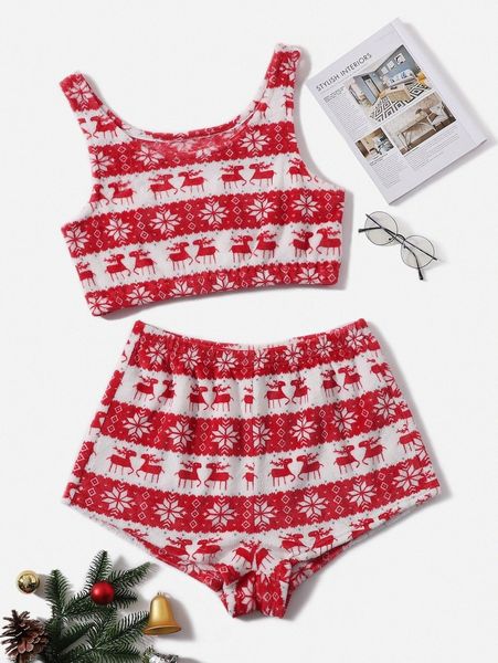 

plus christmas elk print flannel pj set u7xd#, Black;white