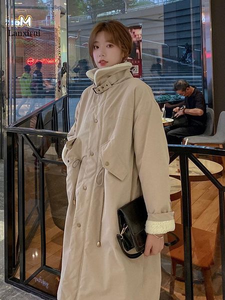 

coat women's lambswool jacket thicken women down cotton jackets female winter parkas casaco feminino, Black